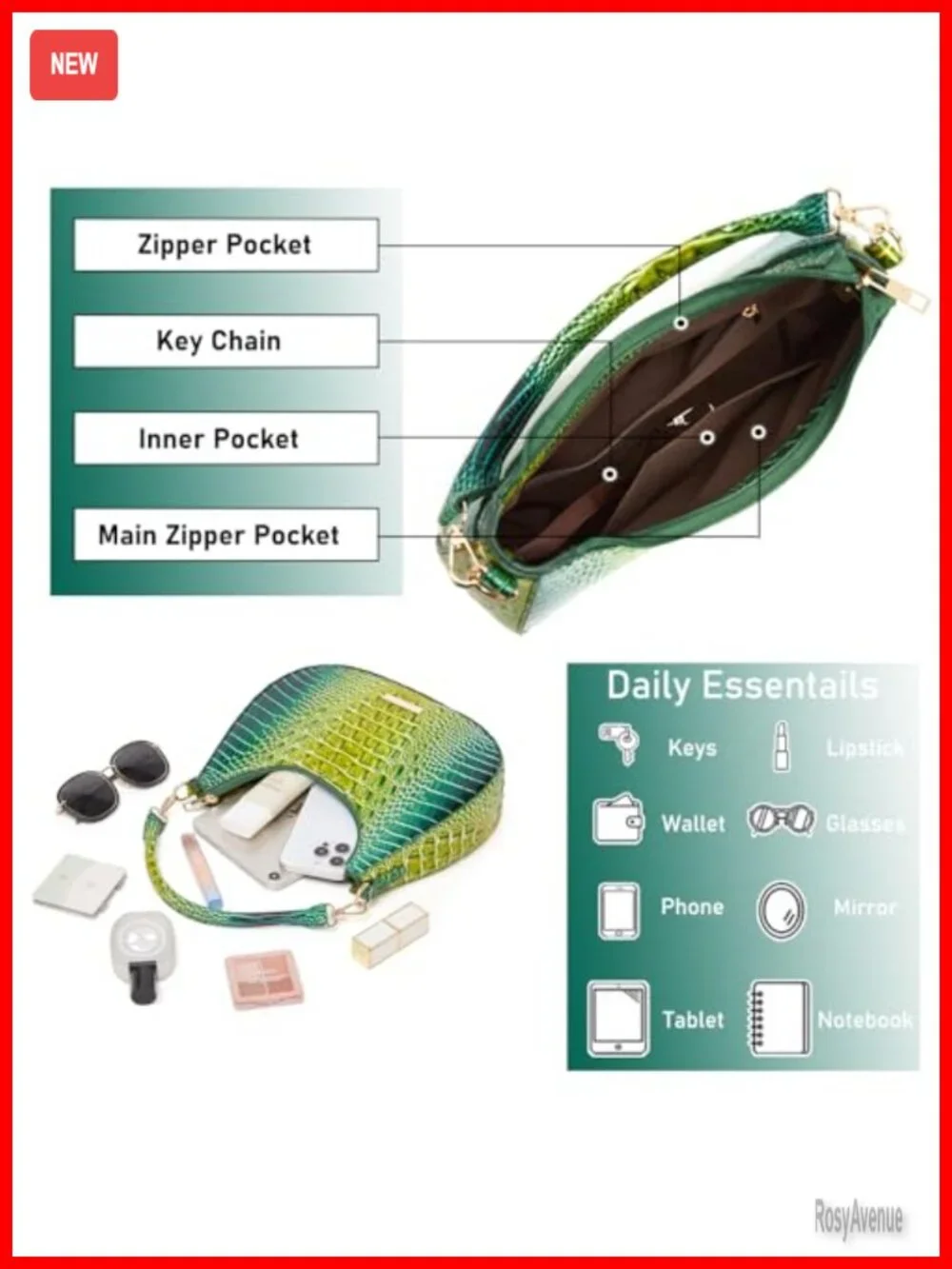 Vegan Leather Croc Hobo Bag Women Y2K Shoulder Purse Clutch
